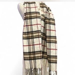 IV. Fraas| Cashmink Wide Check Plaid Fringe Unisex Scarf Cream Black Burgundy